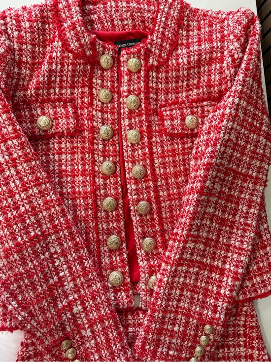 Generation Love Jackets & Blazers - Generation Love Red Tweed Satin-Lined Jacket and skirt